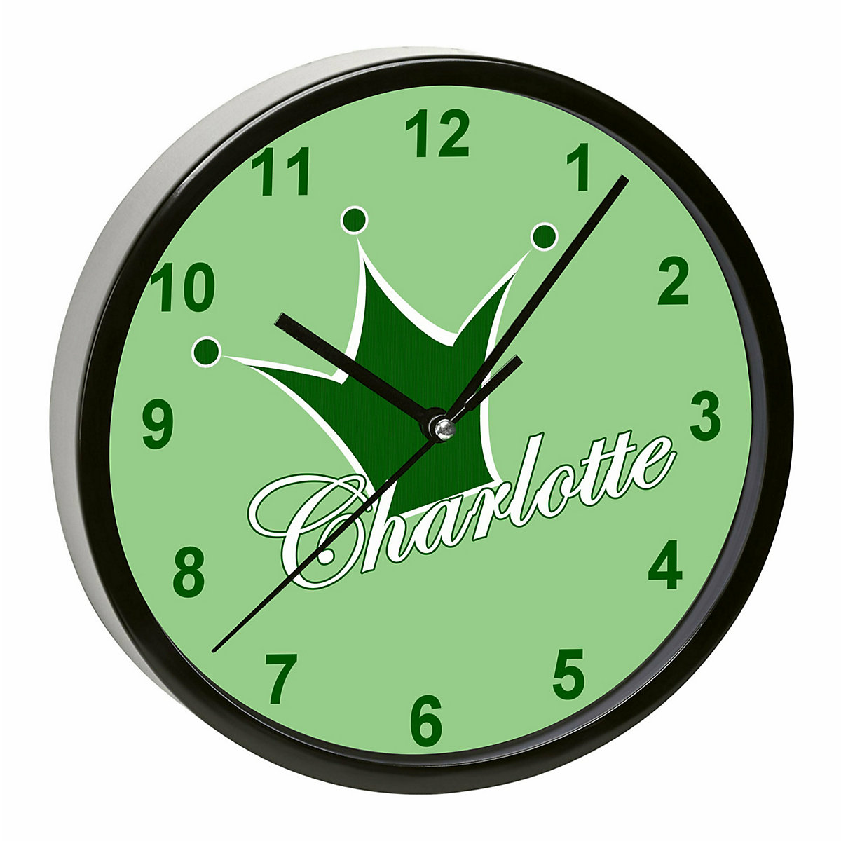 Kinder Wanduhr personalisiert mit Name Krone grün