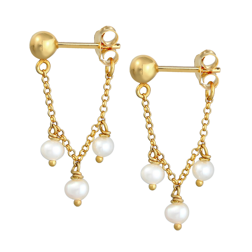 Elli Elli Boucles d'Oreilles Clou d'oreille pour femme - Chaîne élégante avec perles d Boucles d'oreilles