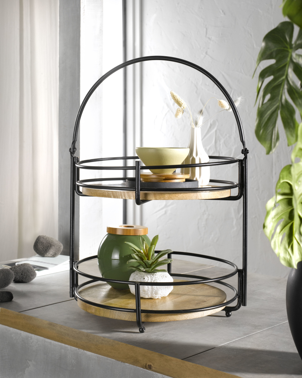 Etagere 2-stöckig naturfarben