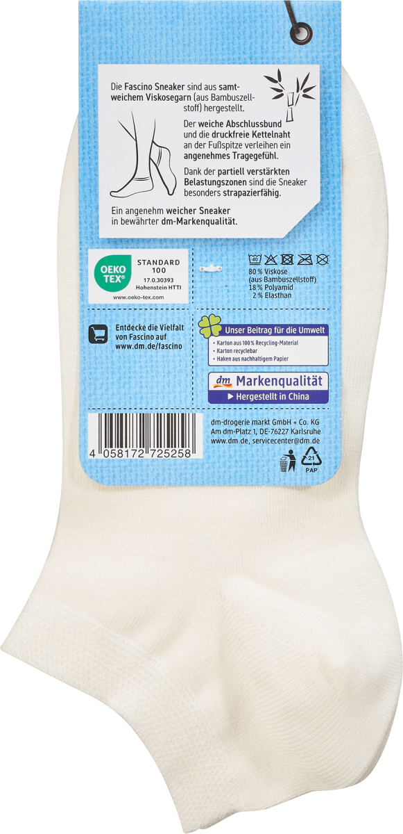 Sneaker Socken mit Bambus-Viskose weiß Gr. 35-38, 1 St
