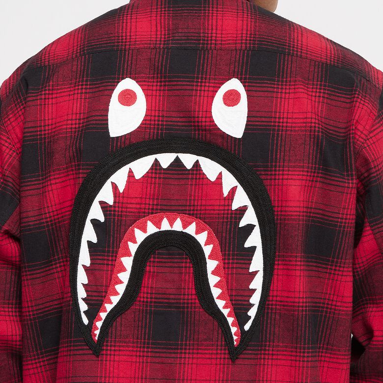 A Bathing Ape Check Shark Relaxed Fit Flannel Shirt red