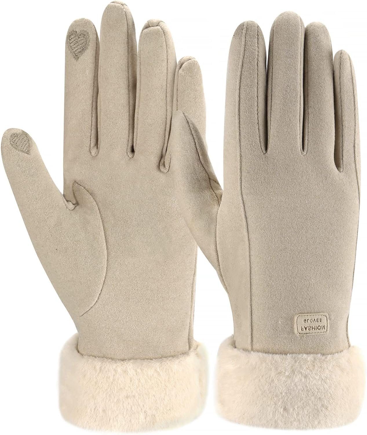Alster Herz Fleecehandschuhe Warme Damen Handschuhe, winddicht, Fleece, elegant, A0503 mit Kunstfell, hält warm