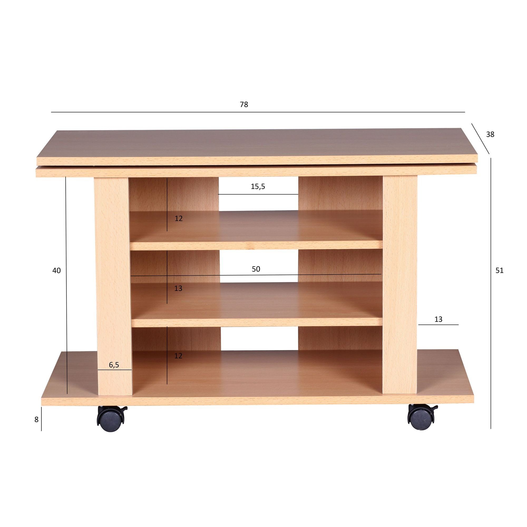FINEBUY Lowboard FB36667 (Buche 75x38x51, TV-Board mit Rollen Drehbar), Fernsehunterschrank mit Stauraum, HiFi Regal