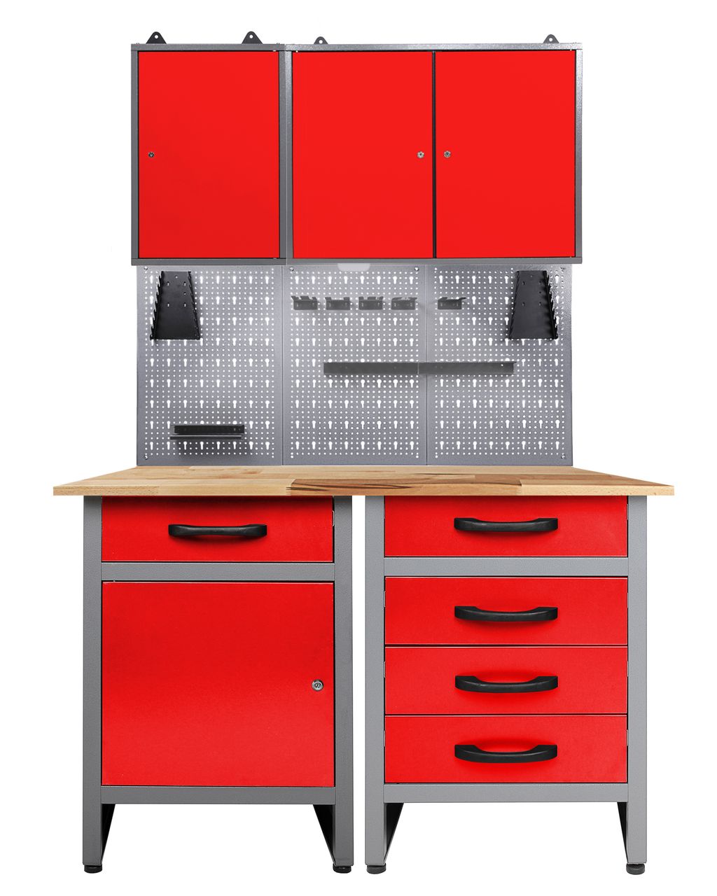 Ondis24 Werkstatt Set Entdecker 120 cm 2 Schränke LED rot