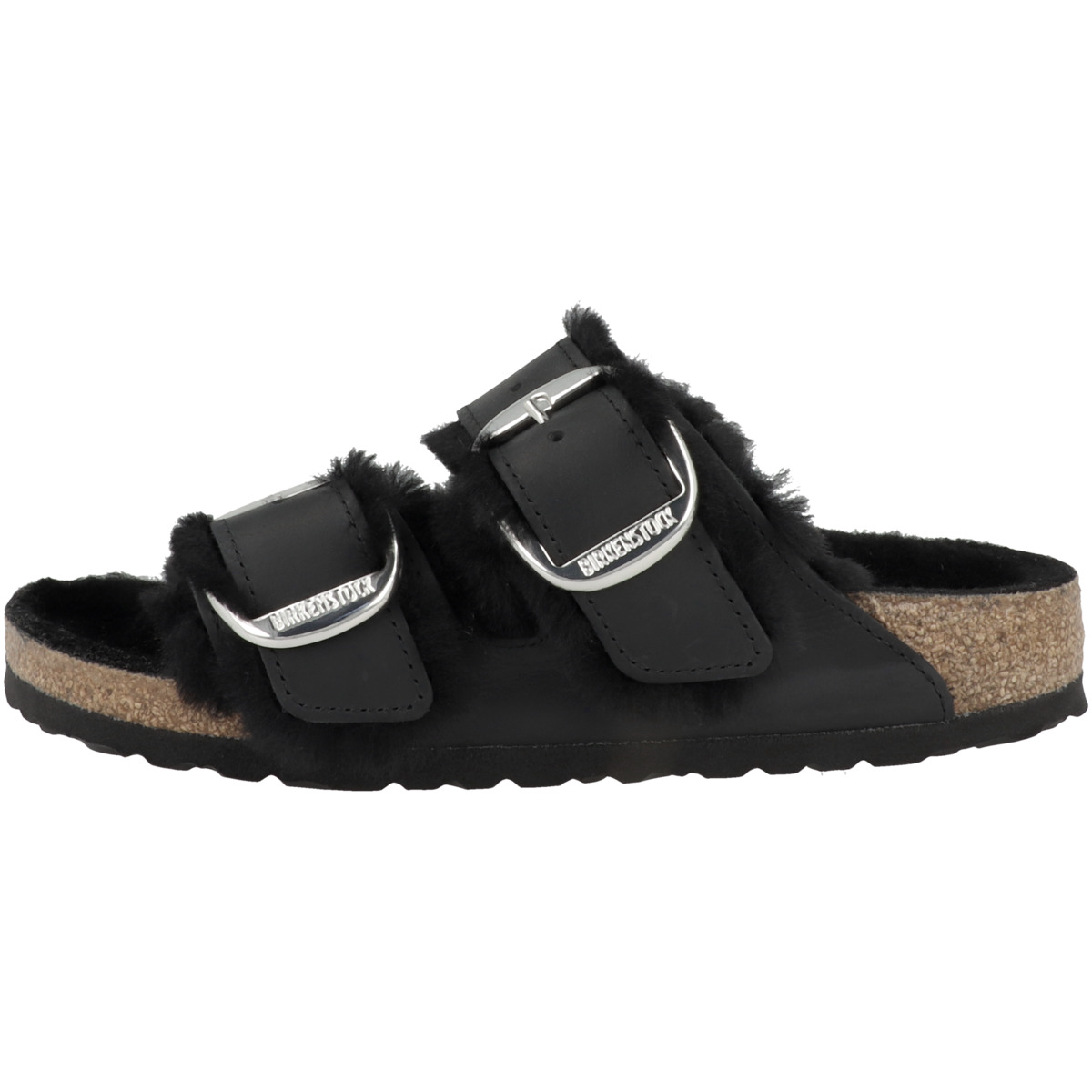 Birkenstock Arizona Big Buckle Lammfell Geöltes Nubukleder schmal Sandale schwarz