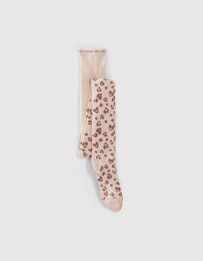Collants écrus tricot motifs léopard-coeurs fille