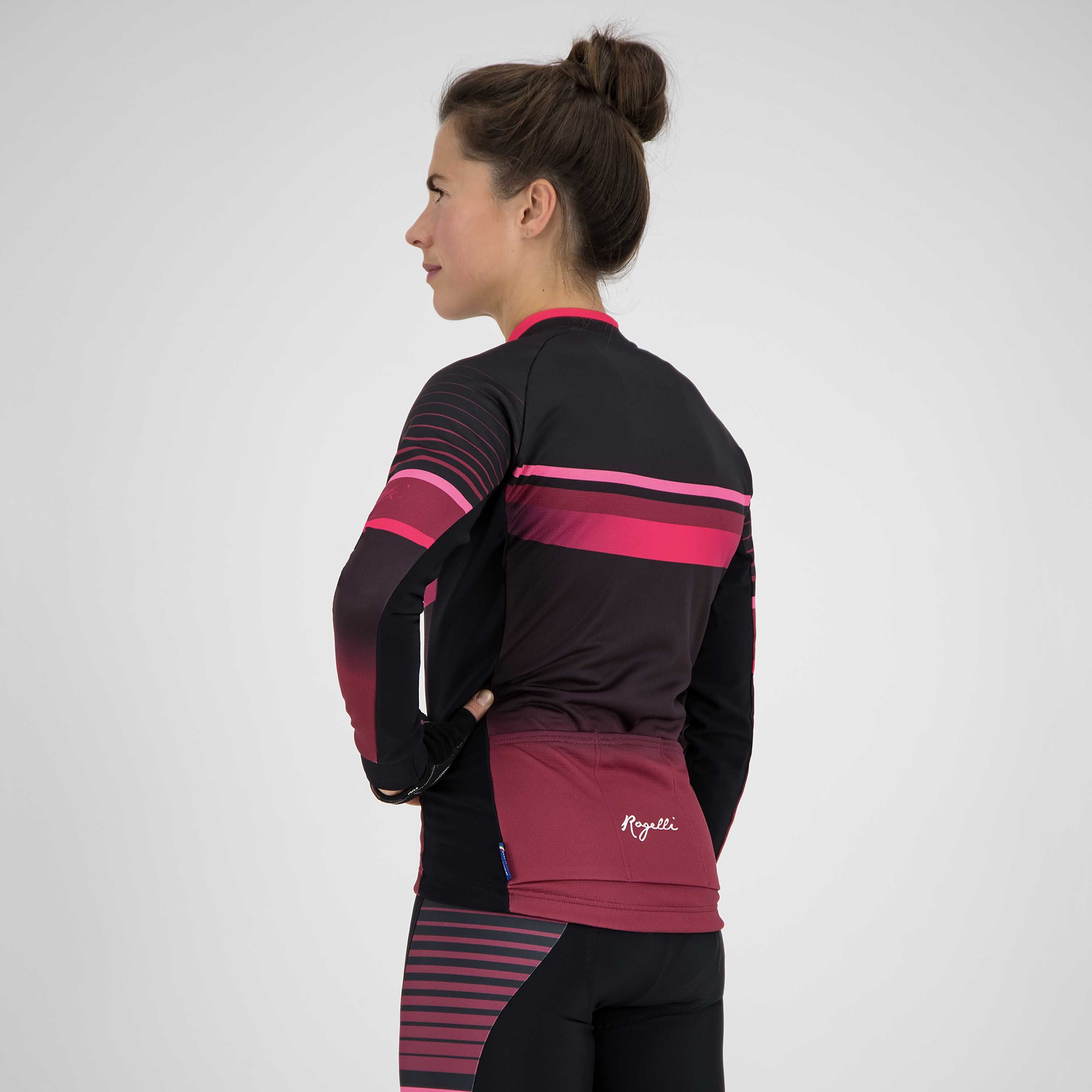 Rogelli Impress Bordeaux/Rosa Damen Radtrikot Langarm