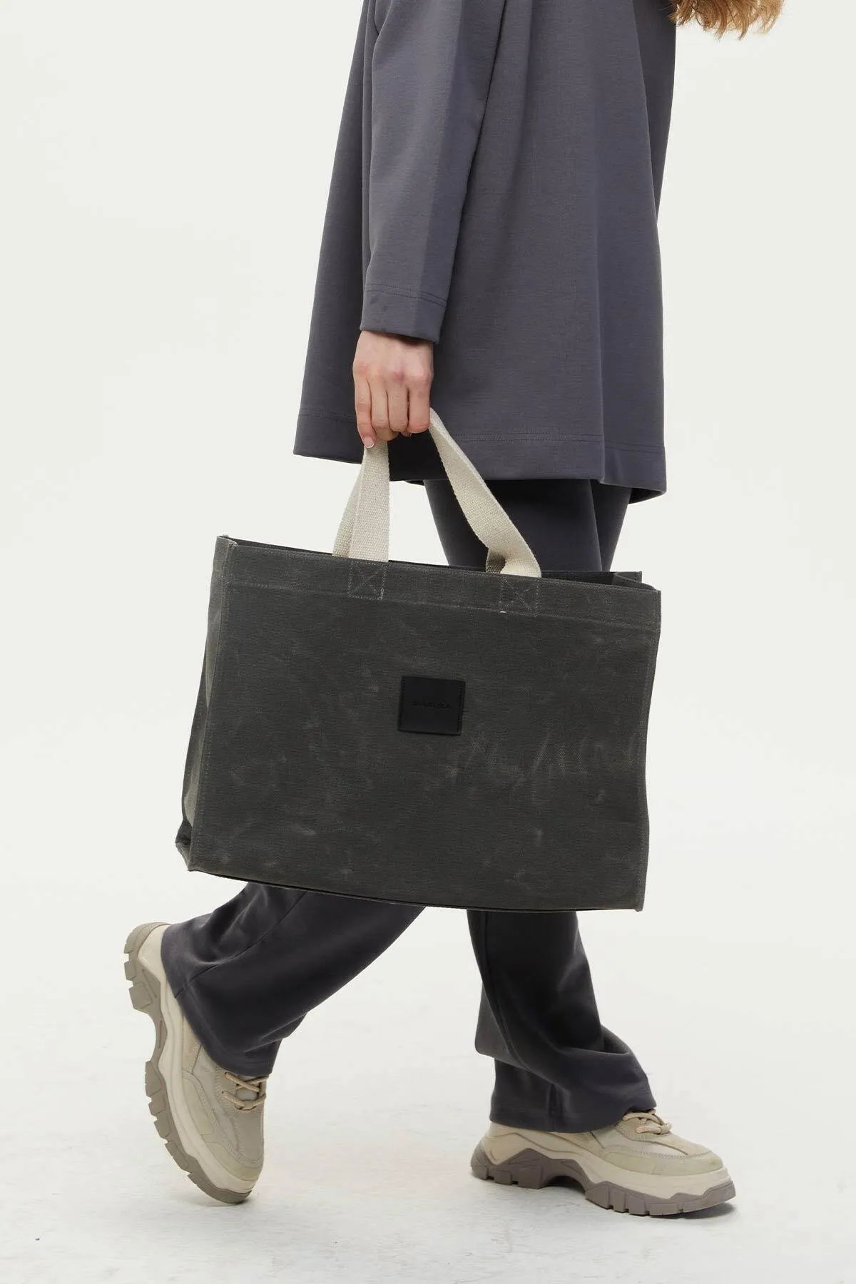 Manuka  Große Canvas-Tasche mit Wascheffekt, Anthrazit