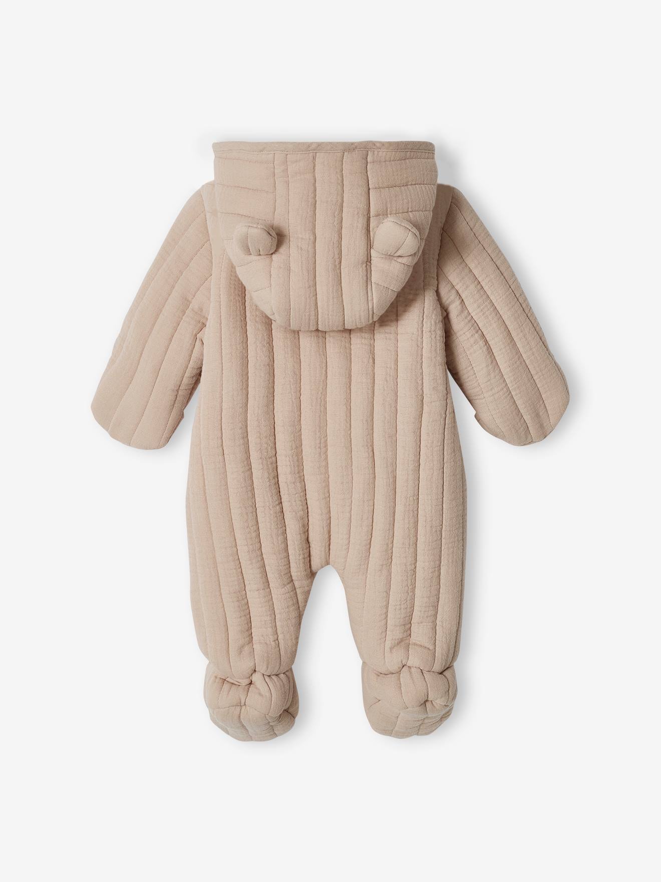 Combipilote en gaze de coton bébé ouverture décalée beige