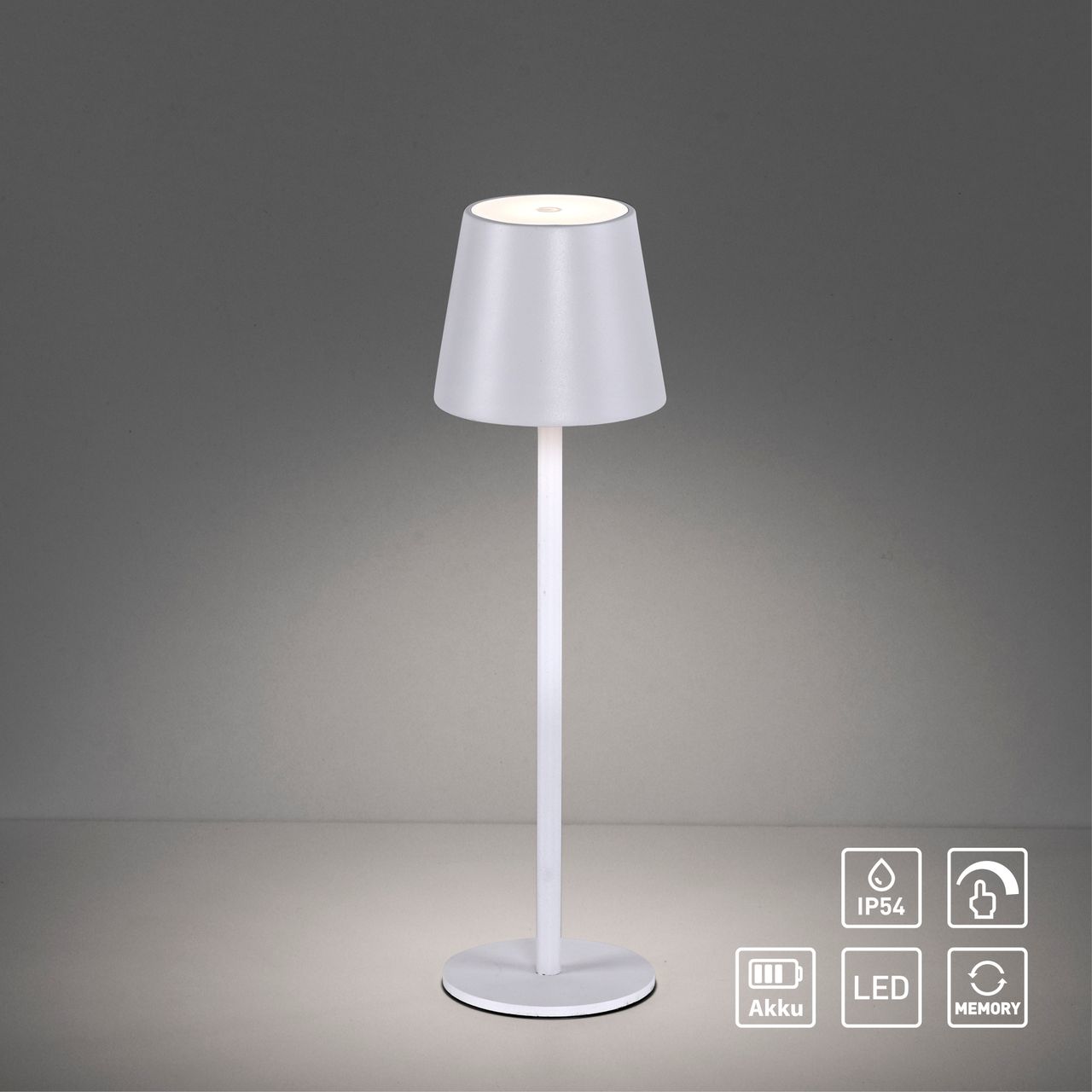 JUST LIGHT LED Tischleuchte, 1xLED-Board/2,50W/3000K, Akkuleuchte, IP54, Ladekabel, Weiss