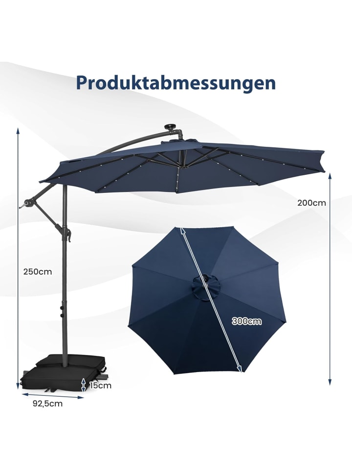 COSTWAY 300cm Ampelschirm mit LED & Sandsäcke in Blau günstig kaufen onesize