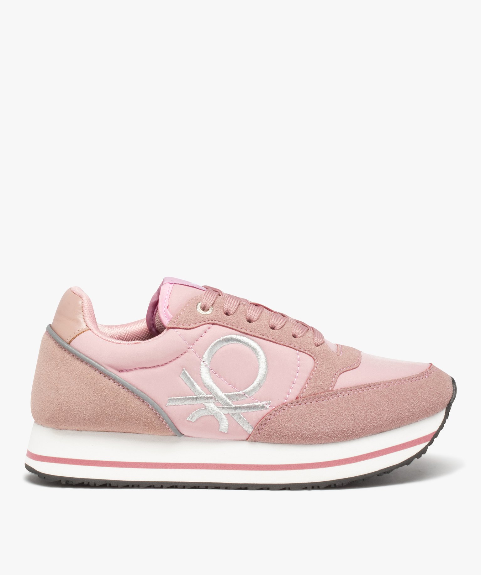 Baskets femme style retro running unies - Benetton rose | GEMO