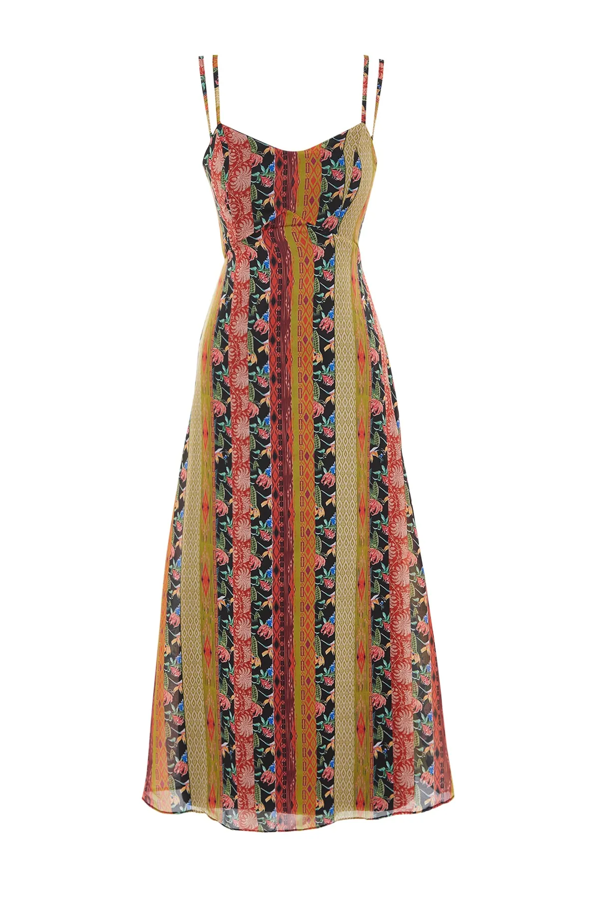 Trendyol Collection  Mehrfarbig gemustertes Trägerkleid in A-Linie/Glockenform, Midi-Gefüttert, gewebtes Kleid TWOSS23EL00989
