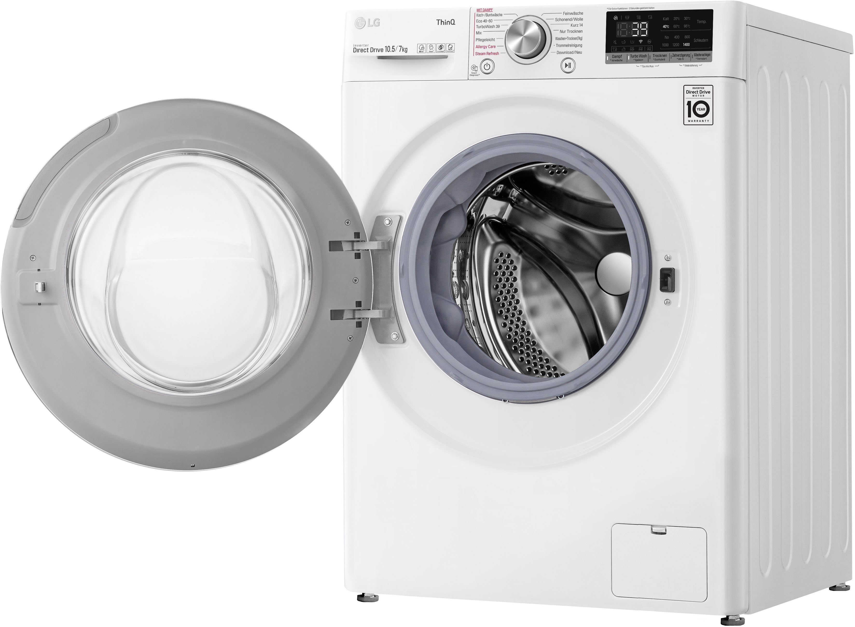 LG Waschtrockner V7WD107H2E, 10,5 kg, 7 kg, 1400 U/min, TurboWash® - Waschen in nur 39 Minuten