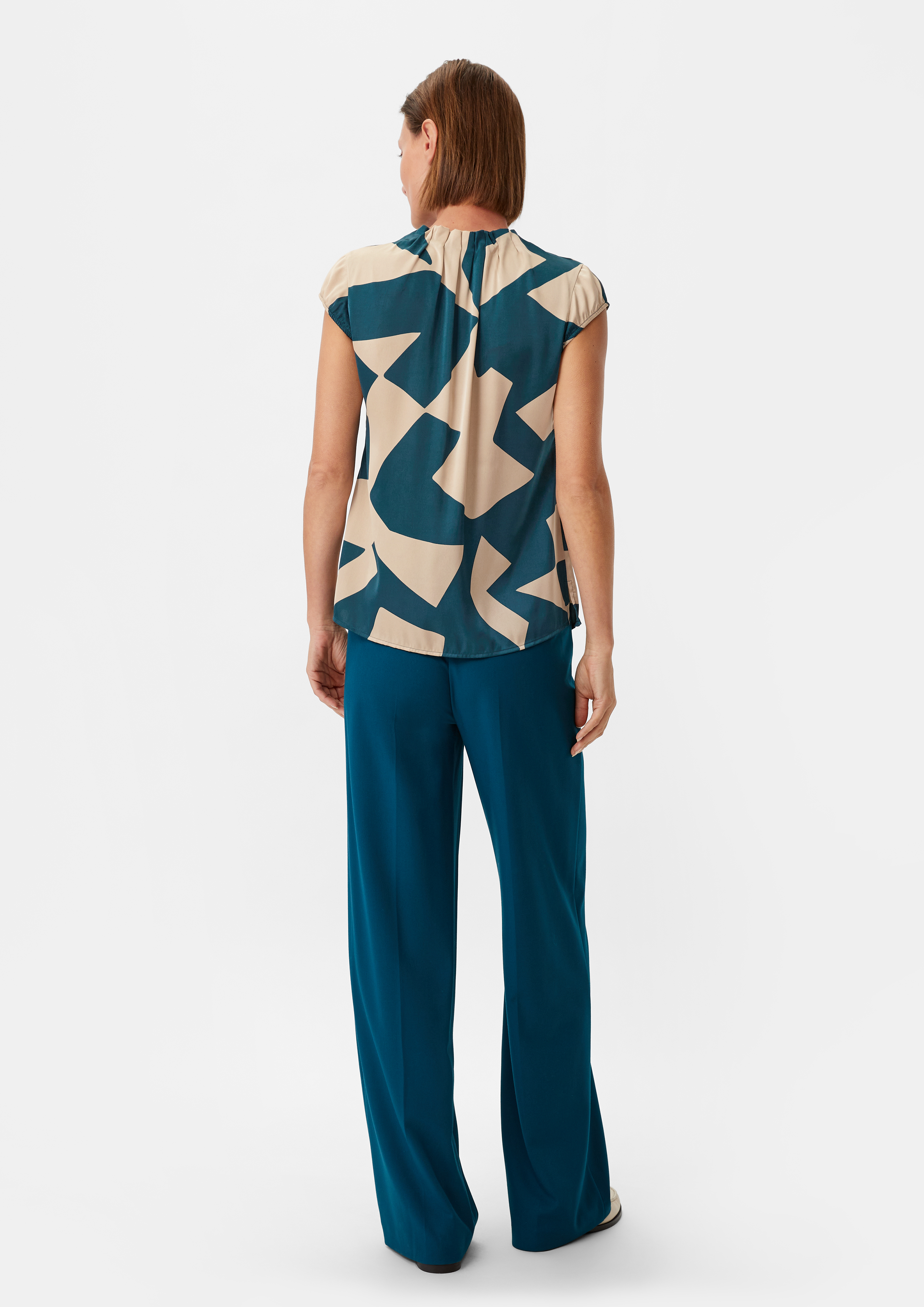 Satinbluse im All-over-Print - dunkles türkis