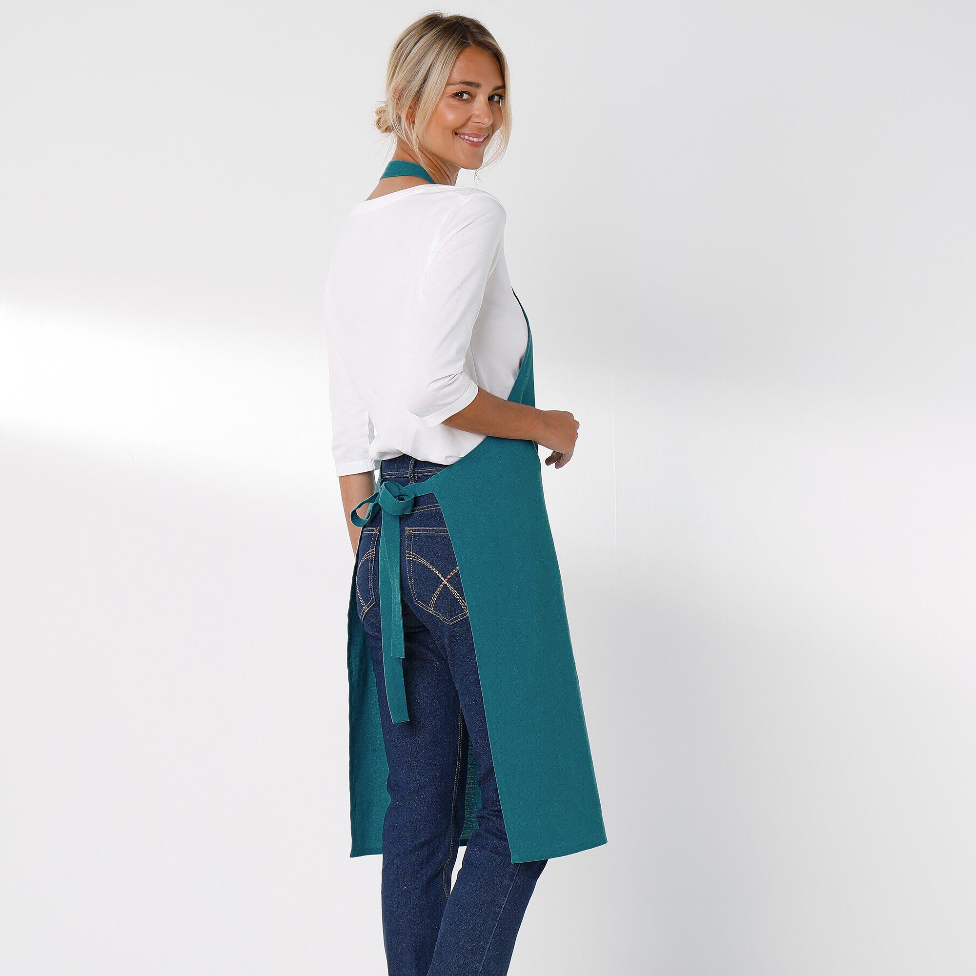Tablier bavette coton et lin uni personnalisable