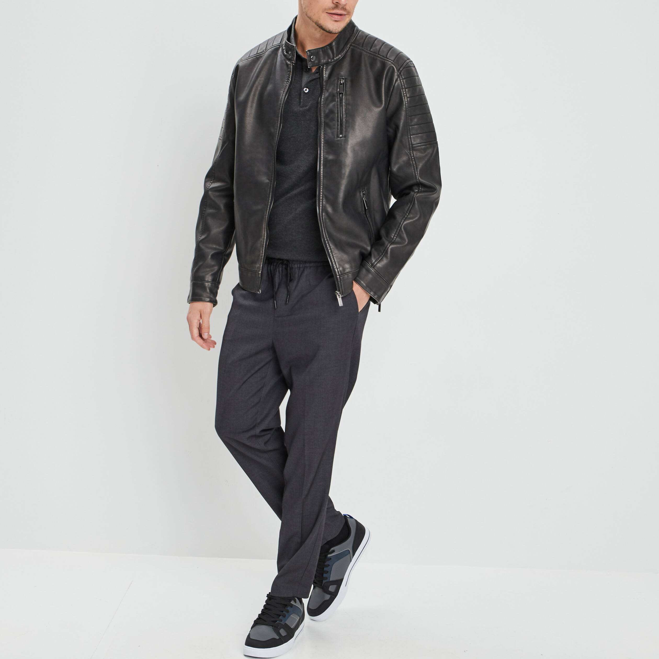 Pull avec col polo gris foncé homme | La Halle