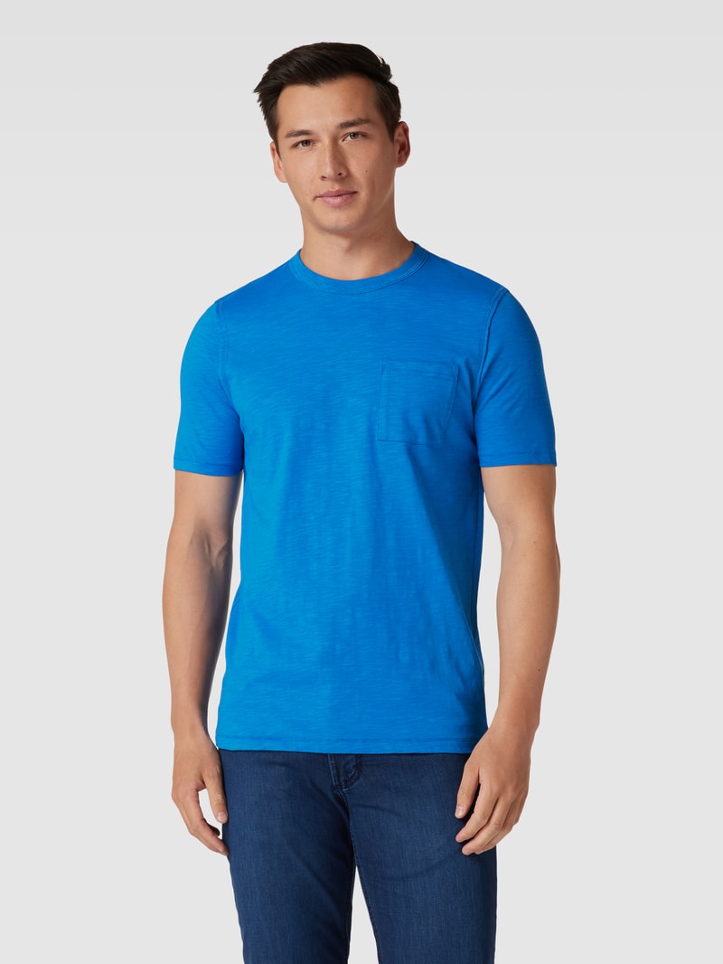 T-Shirt in melierter Optik mit Brusttasche in royalblau