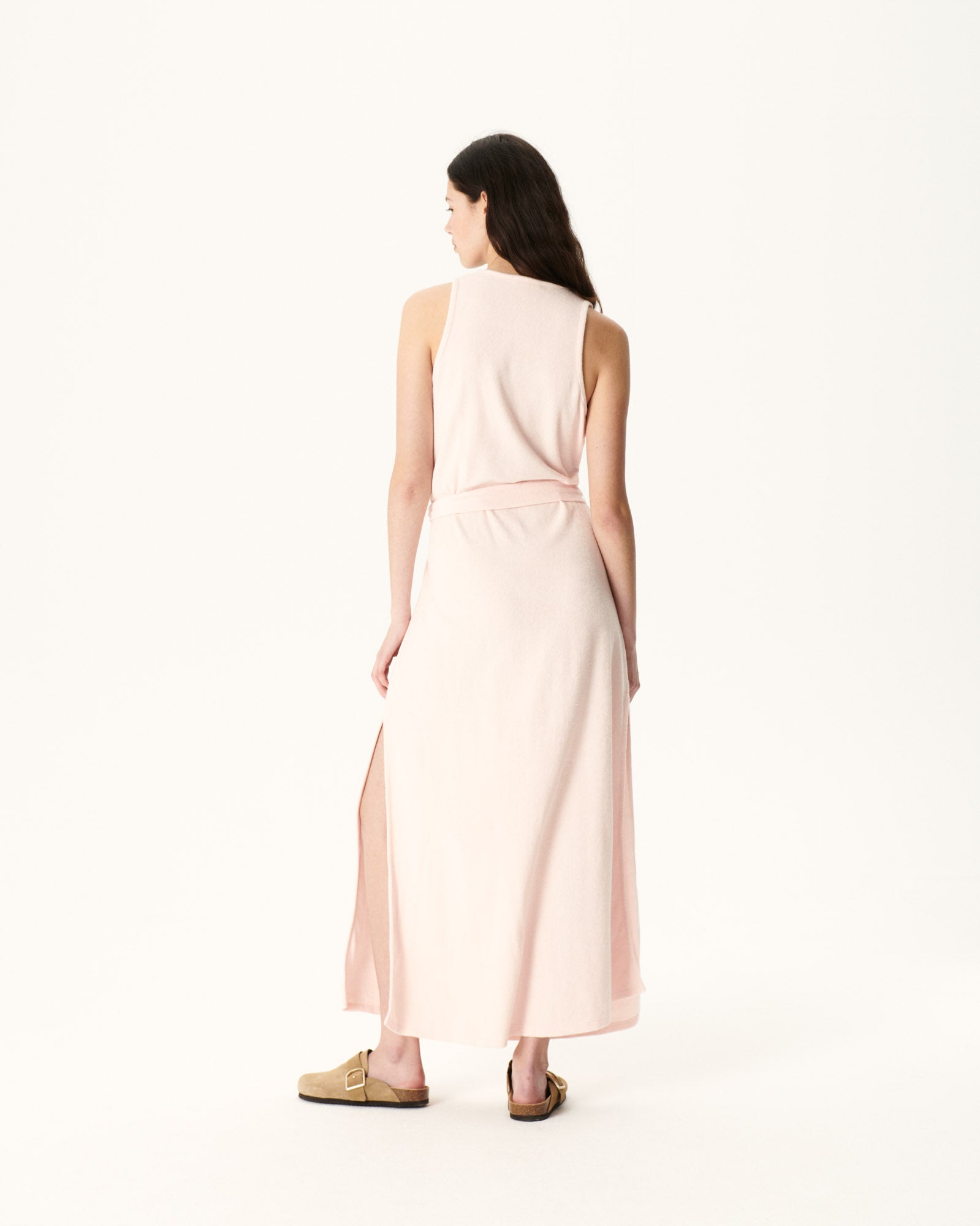Robe longue ceinturée éponge Rose clair Ibiza