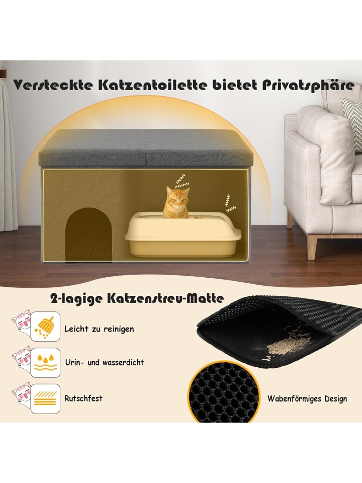 COSTWAY 2in1 Katzenhaus Sitzbank in Grau günstig kaufen onesize