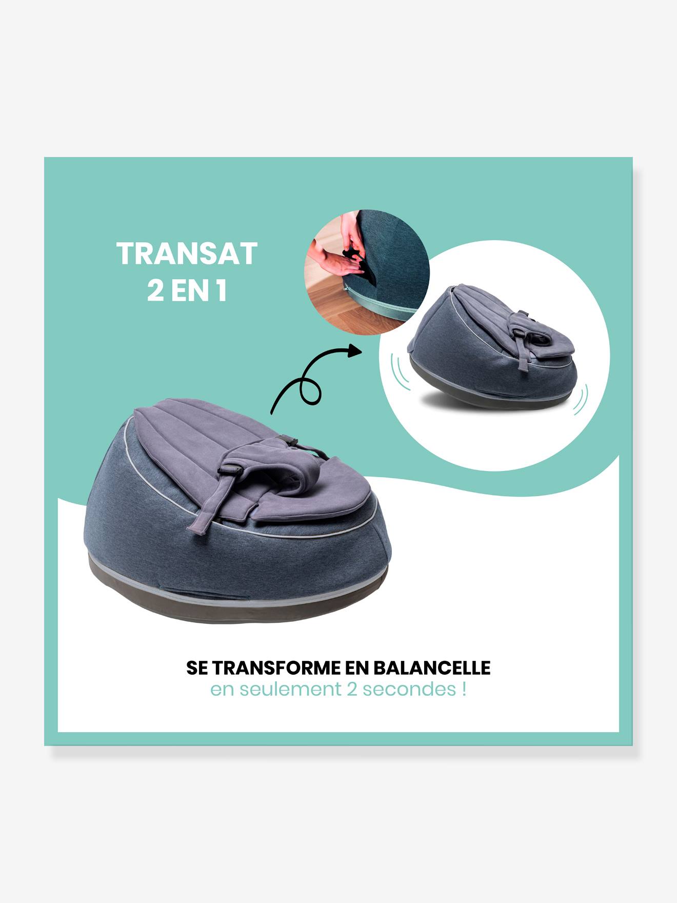 Transat et pouf Doomoo Seat’n Swing BABYMOOV avec balancelle intégrée anthracite