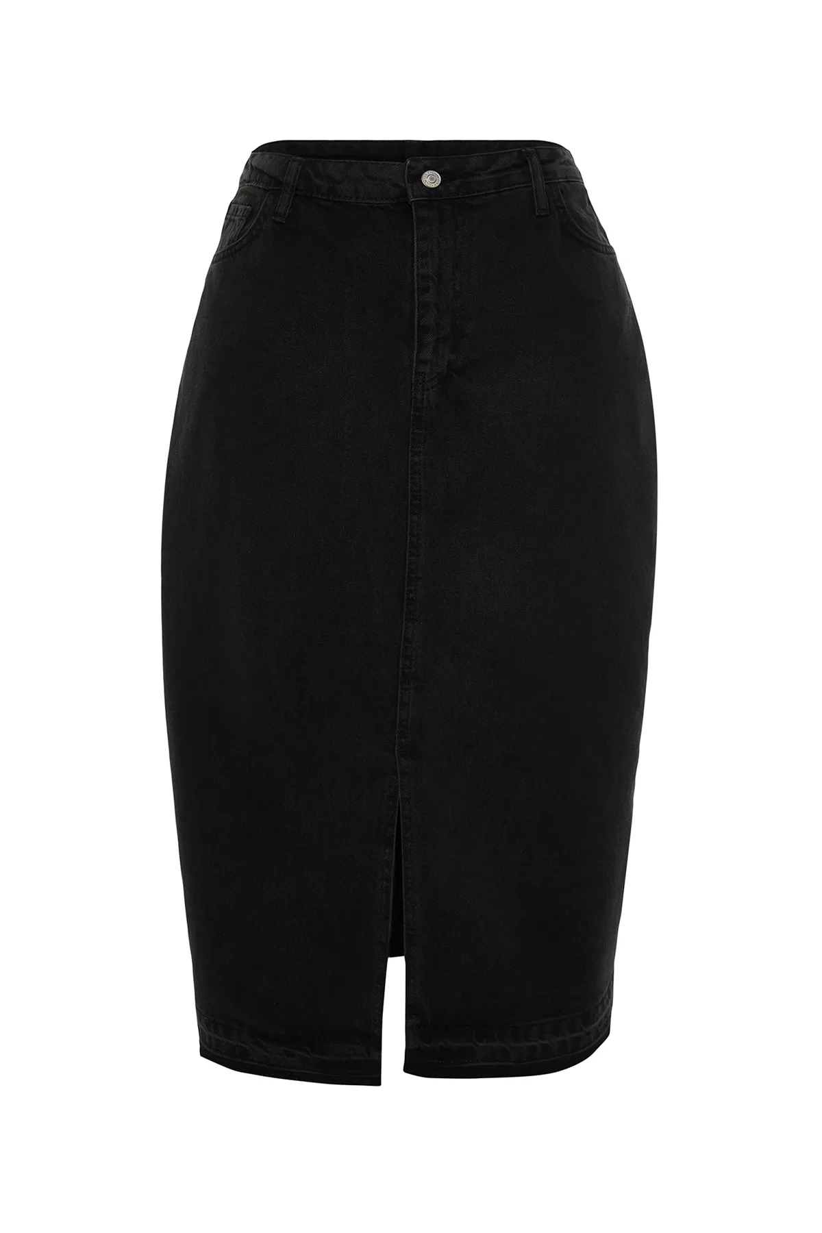 Trendyol Curve  Schwarzer Denim-Rock in großen Größen TBBSS23AZ00054