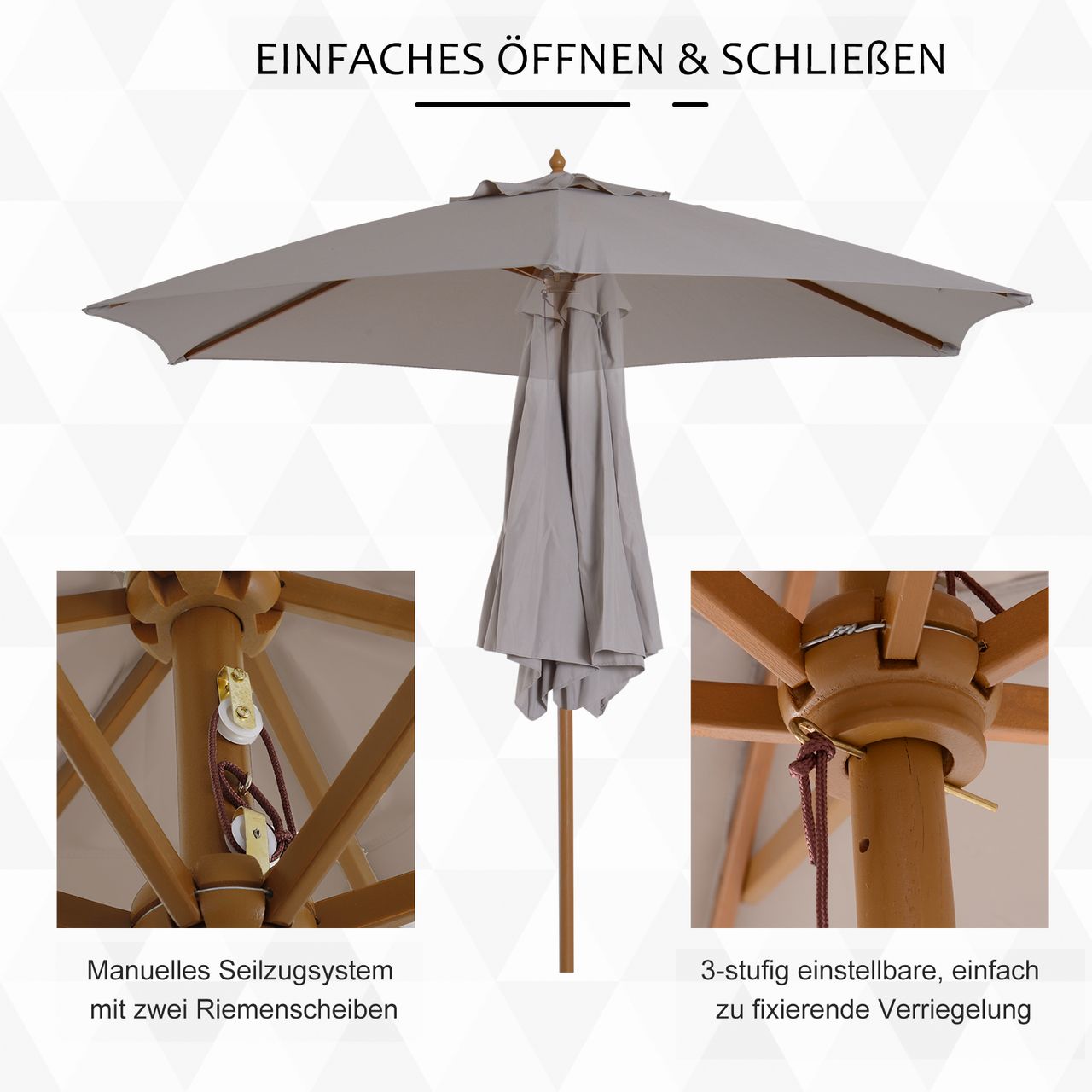 Outsunny Sonnenschirm Gartenschirm 3-stufig Bambus 180/ Polyester Grau