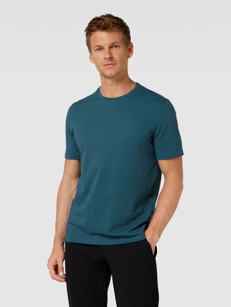T-Shirt mit Label-Detail Modell 'BASIC' in türkis