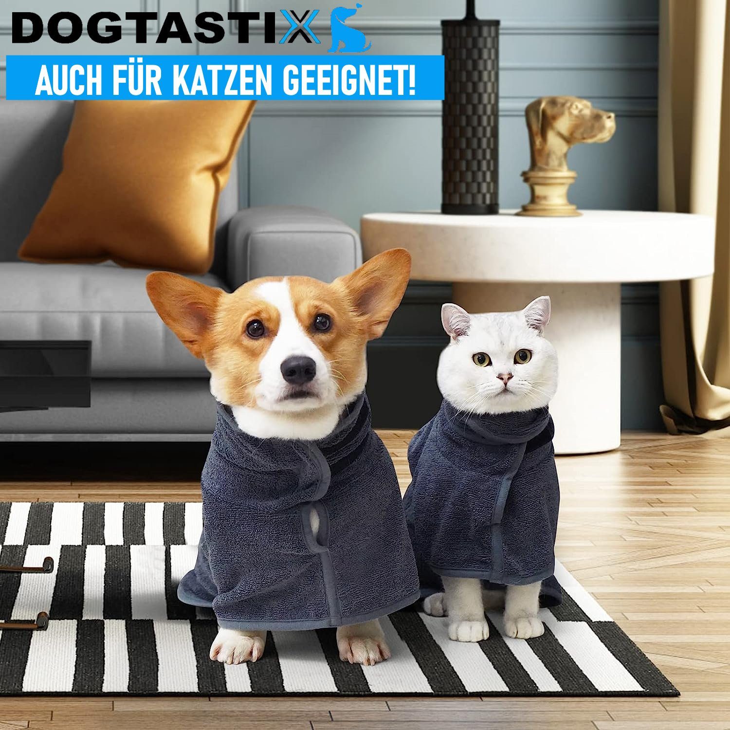 MAVURA Hundebademantel DOGTASTIX Hunde Bademantel schnelltrocknend kleine & große Rassen, - Mikrofaser - saugstark & maschinenwaschbar - verstellbar