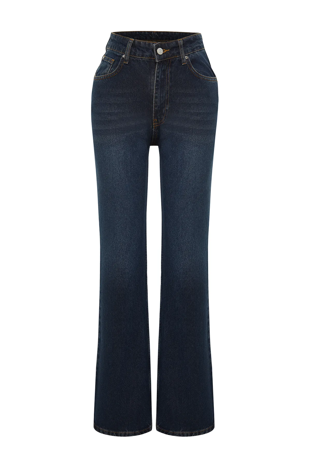 Trendyol Collection  Dunkelblaue Jeans mit hoher Taille und weitem Bein TWOSS24JE00019