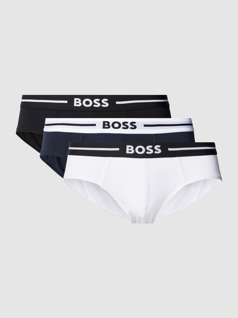Slip mit elastischem Logo-Bund im 3er-Pack in weiß