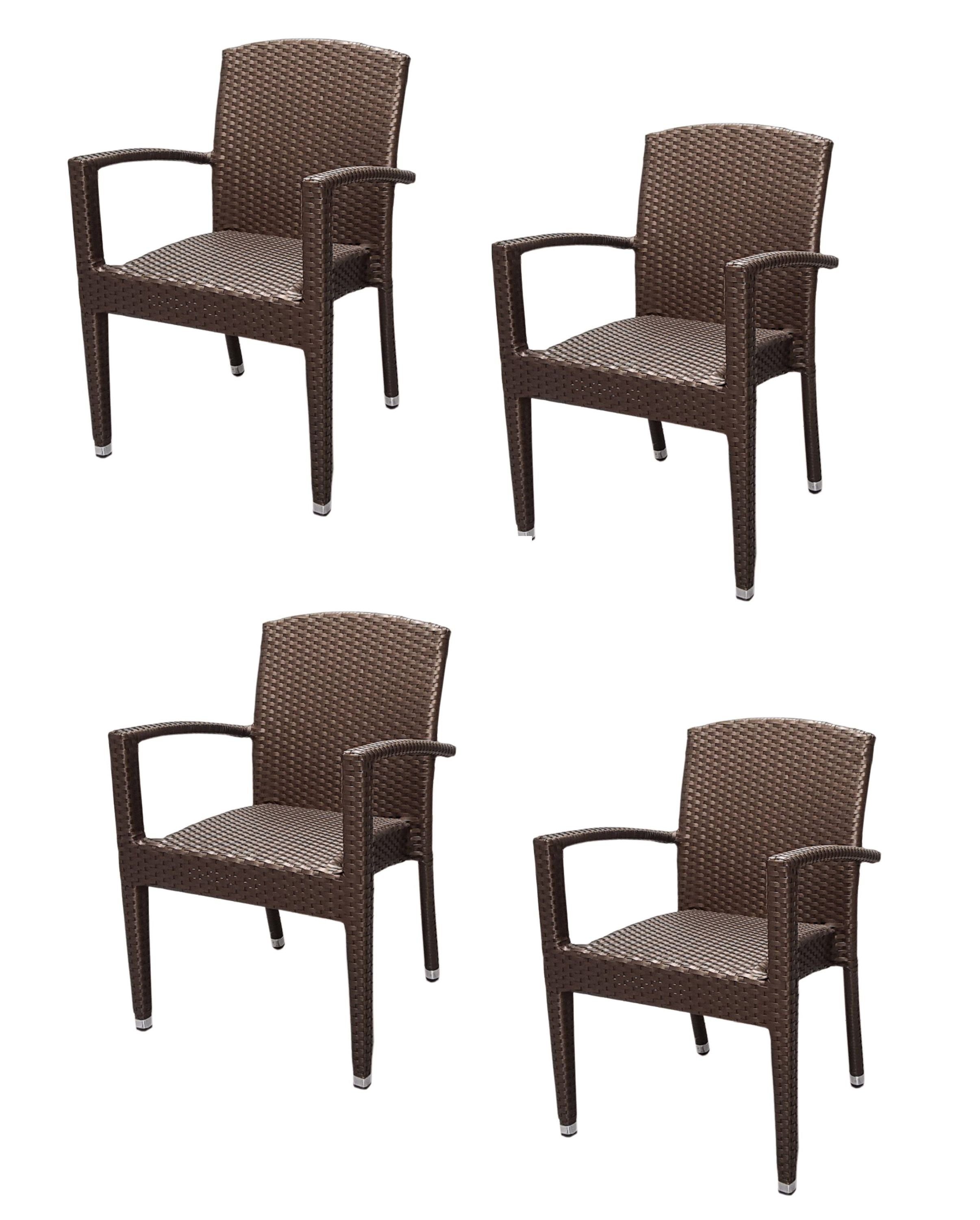 Konway Stapelstuhl MAUI (4 St), 4x KONWAY® MAUI Stapelsessel Mokka Premium Polyrattan Sessel