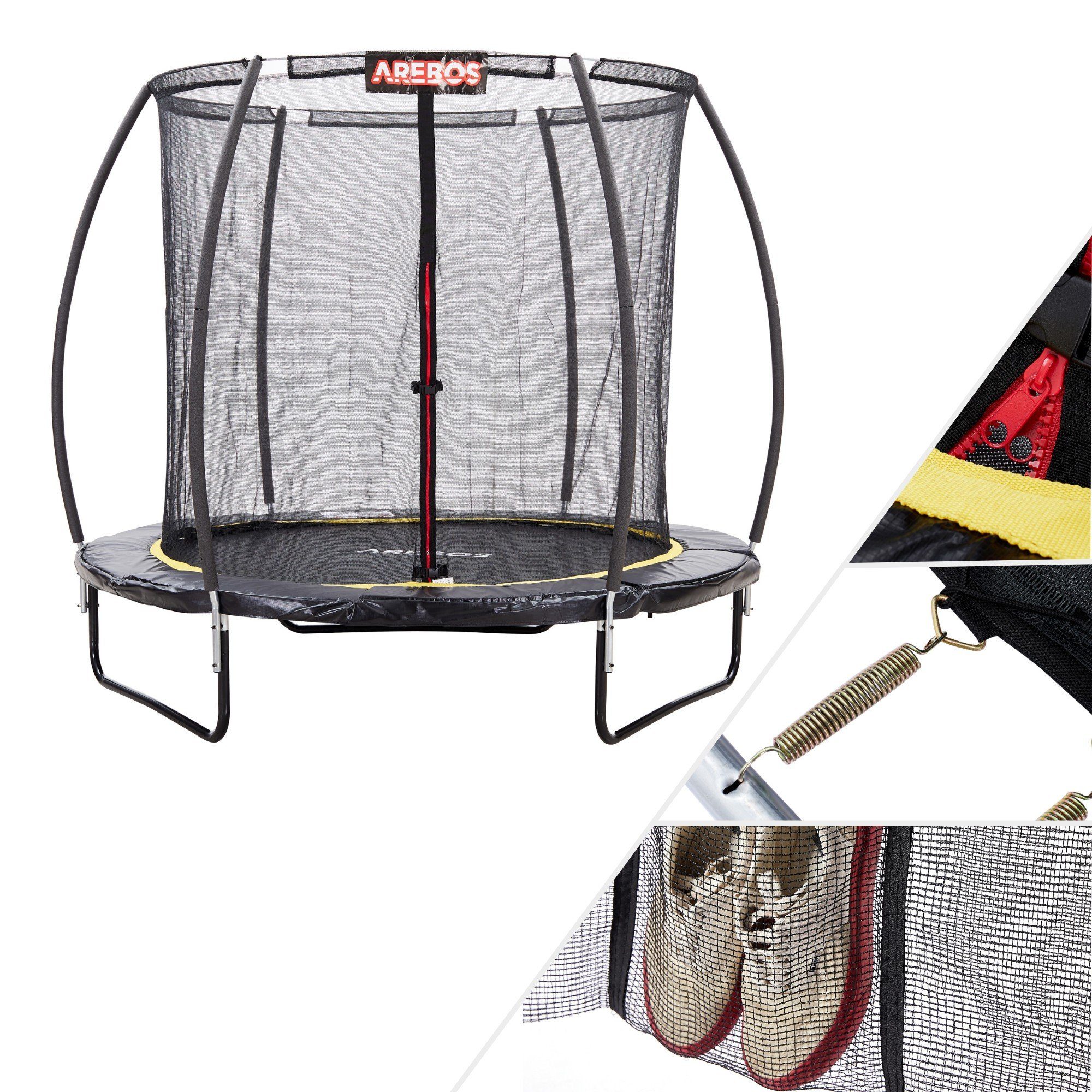 Arebos Gartentrampolin Outdoor Trampolin für Kinder und Erwachsene, Ø 244 cm, (1x Sicherheitsnetz 1x Randabdeckung 1x Leiter), Reißverschluss, Polypropylen (UV-beständig)