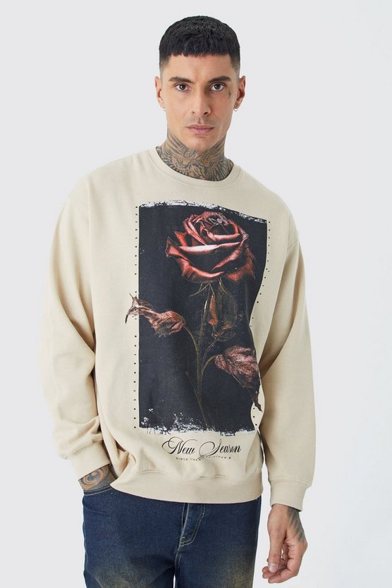 Tall Oversize Sweatshirt mit Rosen-Print