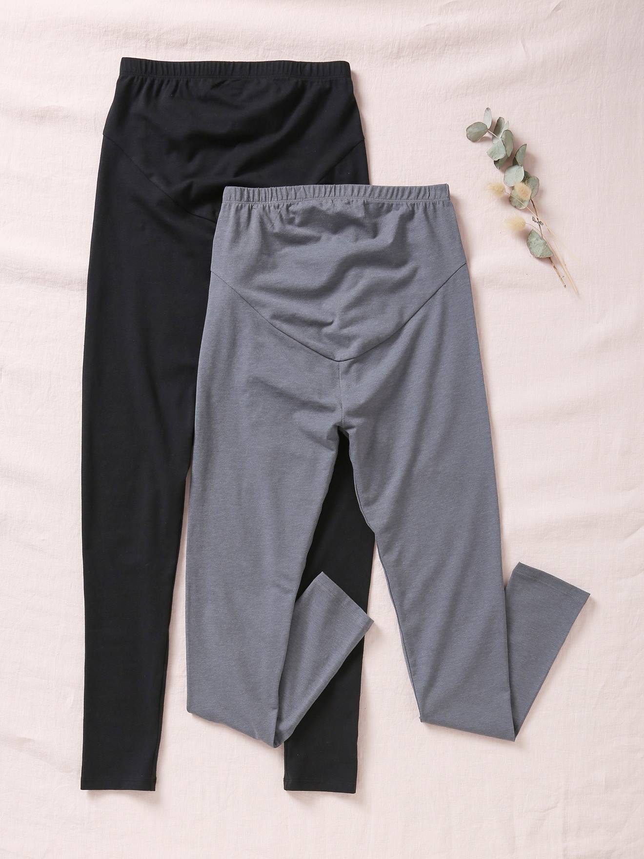 Lot de 2 leggings de grossesse en maille stretch lot noir et gris