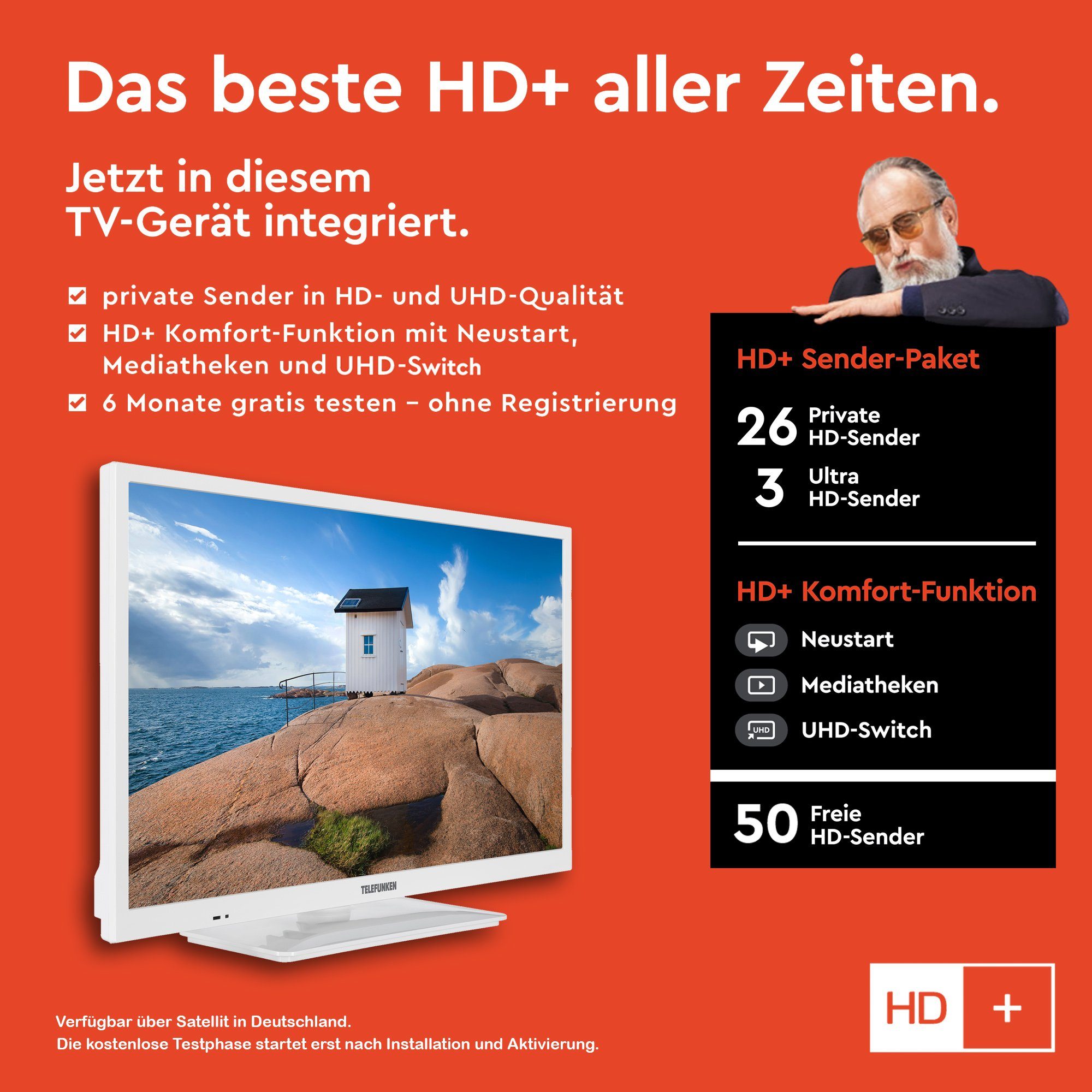 Telefunken XH24SN550MV-W LCD-LED Fernseher (60 cm/24 Zoll, HD-ready, Smart TV, 12 Volt Anschluss, Triple-Tuner, 6 Monate HD+ gratis)