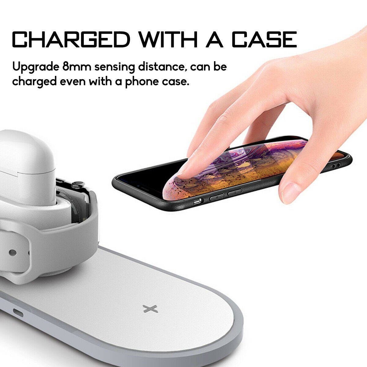 2Pace Smartphone-Dockingstation 2Pace® 3 in 1 QI Charger 10W Ladegerät Ladestation für Apple Watch, Airpods Anschluss,Apple Watch Anschluss