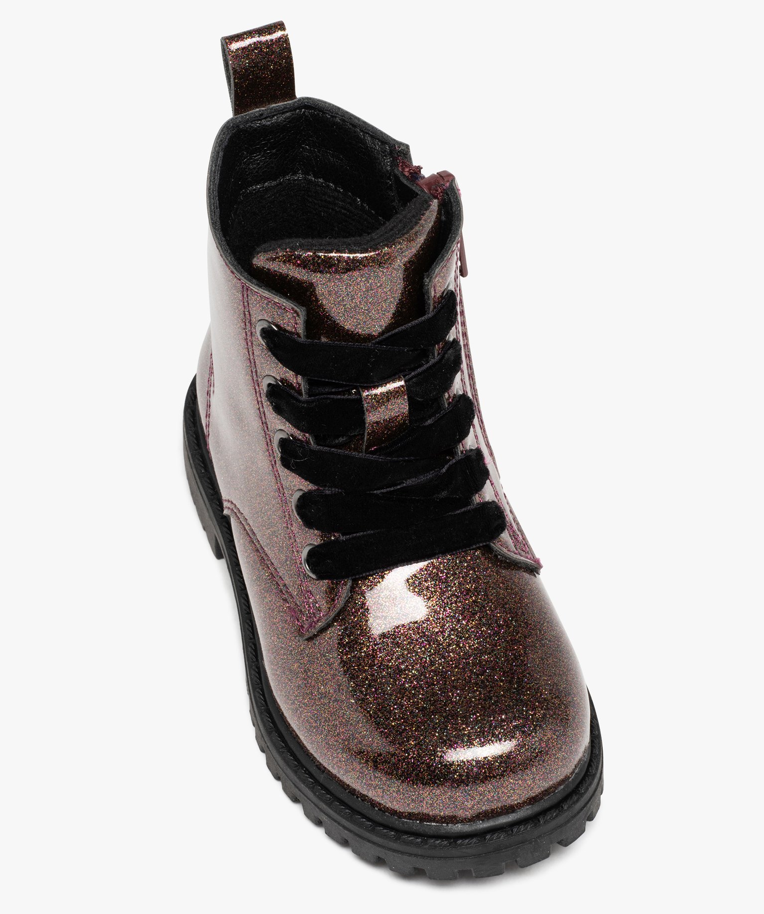Boots pailletés avec lacets velours et semelle crantée bé... marron | GEMO