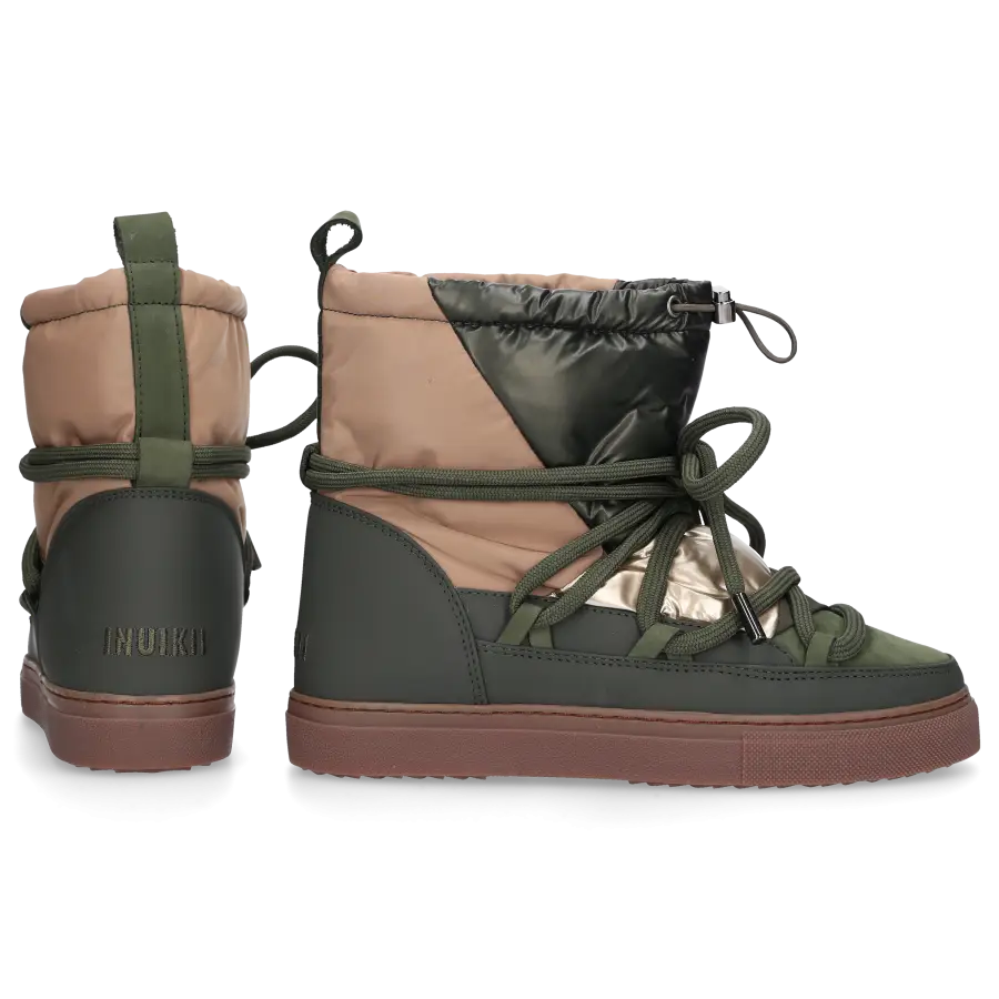 INUIKII - Snowboots PUFFER LOW Veloursleder Materialmix - grün