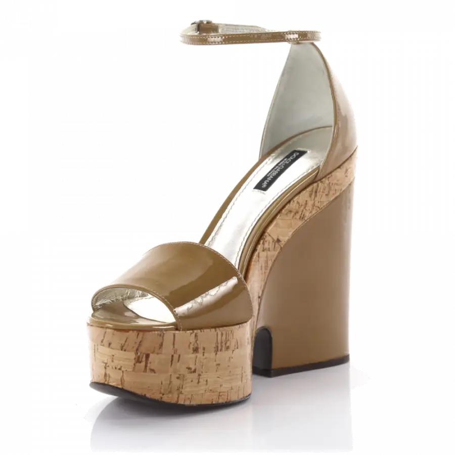 Dolce & Gabbana - Plateausandalen Kalbsleder Lackleder beige - beige