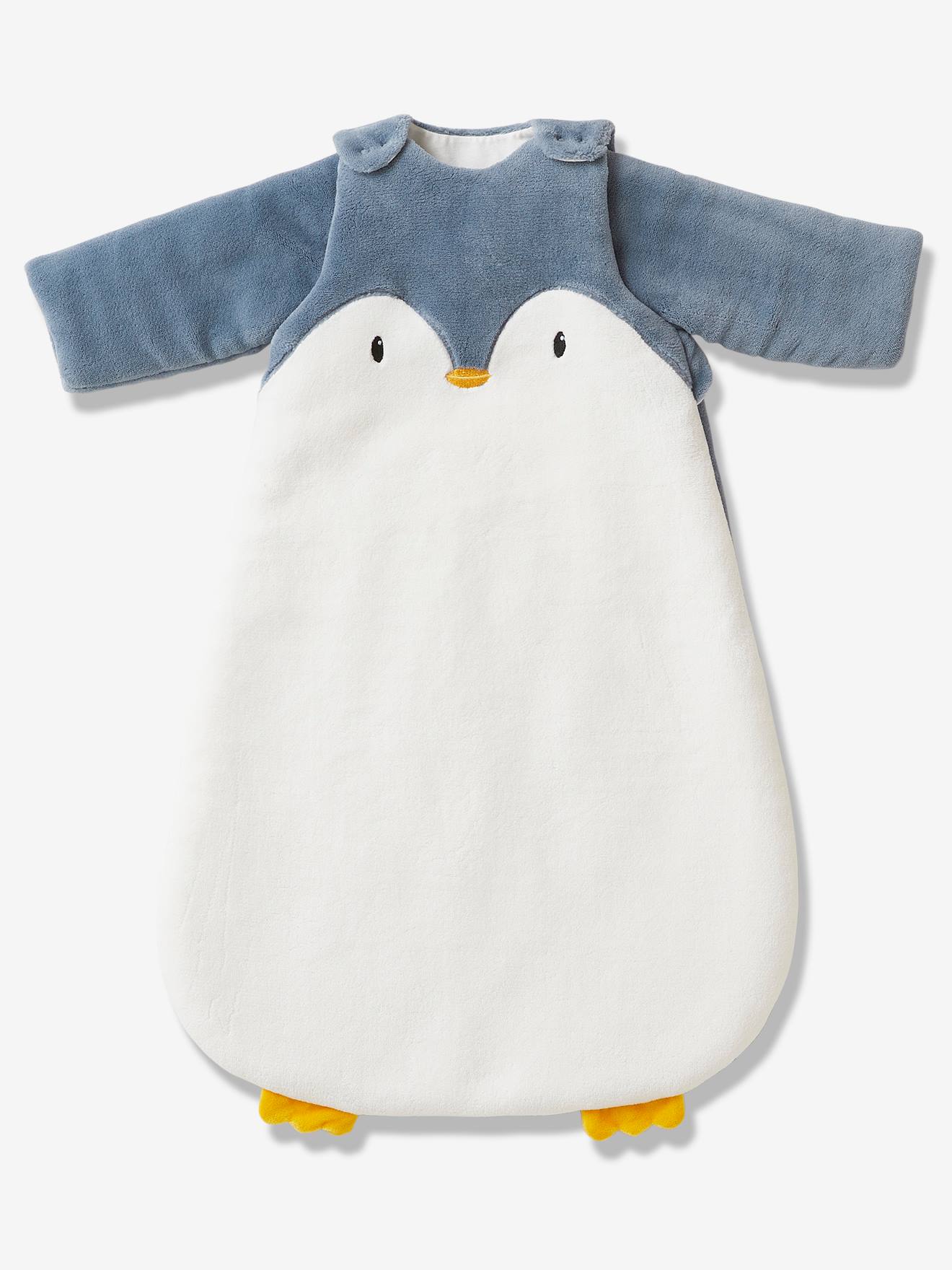Vertbaudet Baby Winterschlafsack PINGUIN, Ärmel abnehmbar - wollweiß/blau