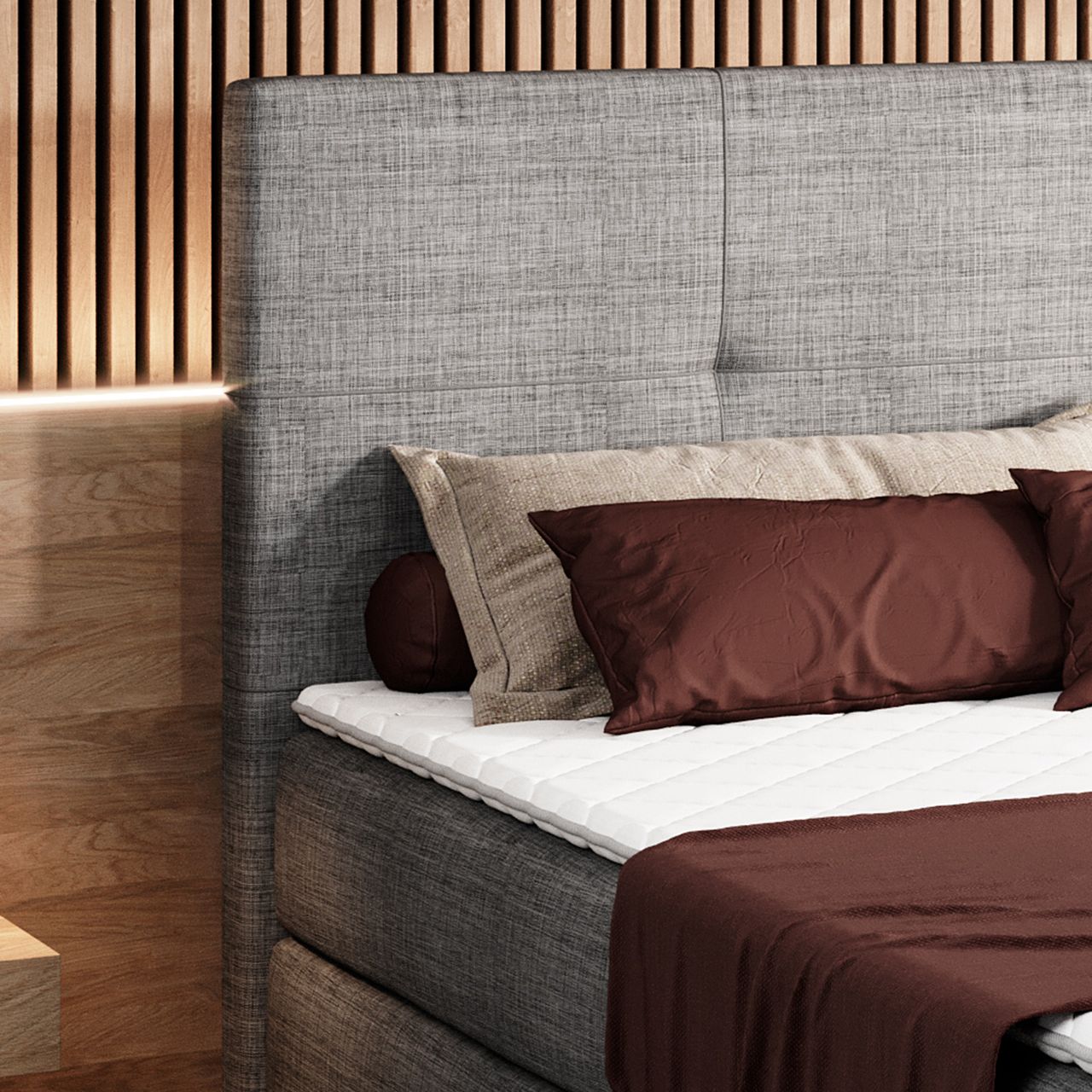 IHG Boxspringbett New York 180x200 cm Webstoff Grau-Anthrazit