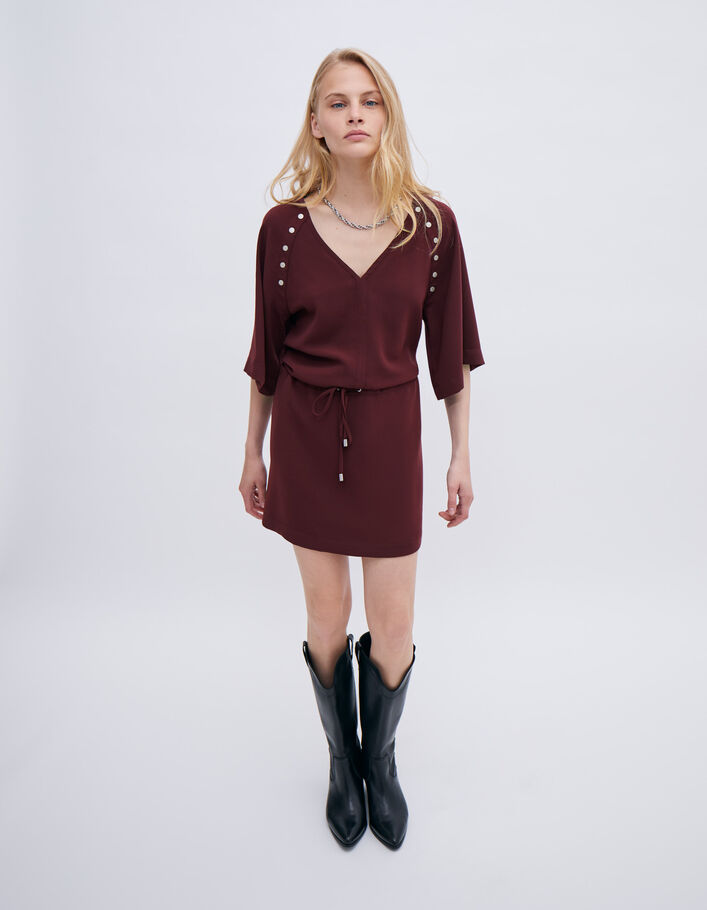 Robe grenat avec décor pressions Femme
