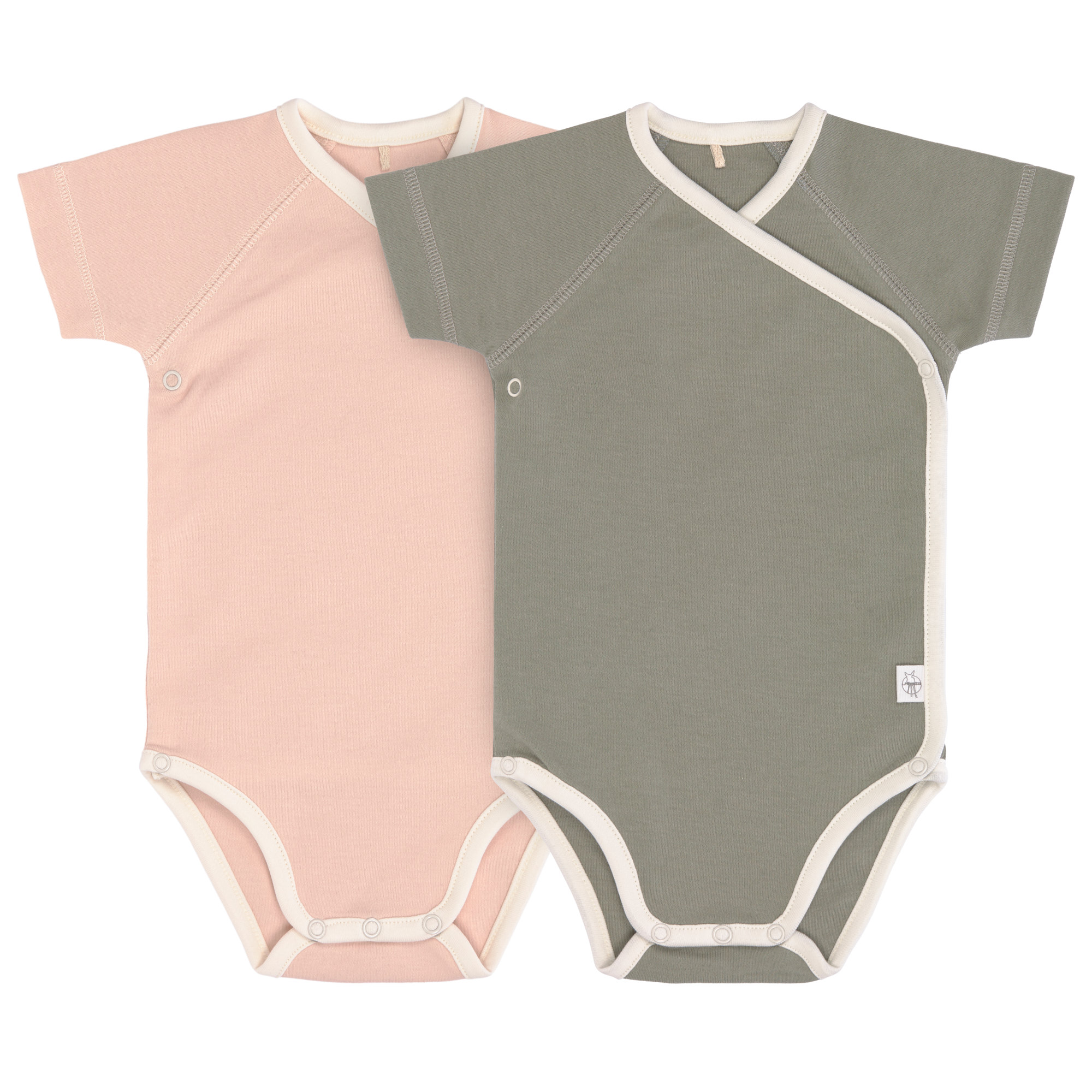 Baby Wickelbody (2er Set) kurzarm - Bio Baumwolle, Rosa Oliv