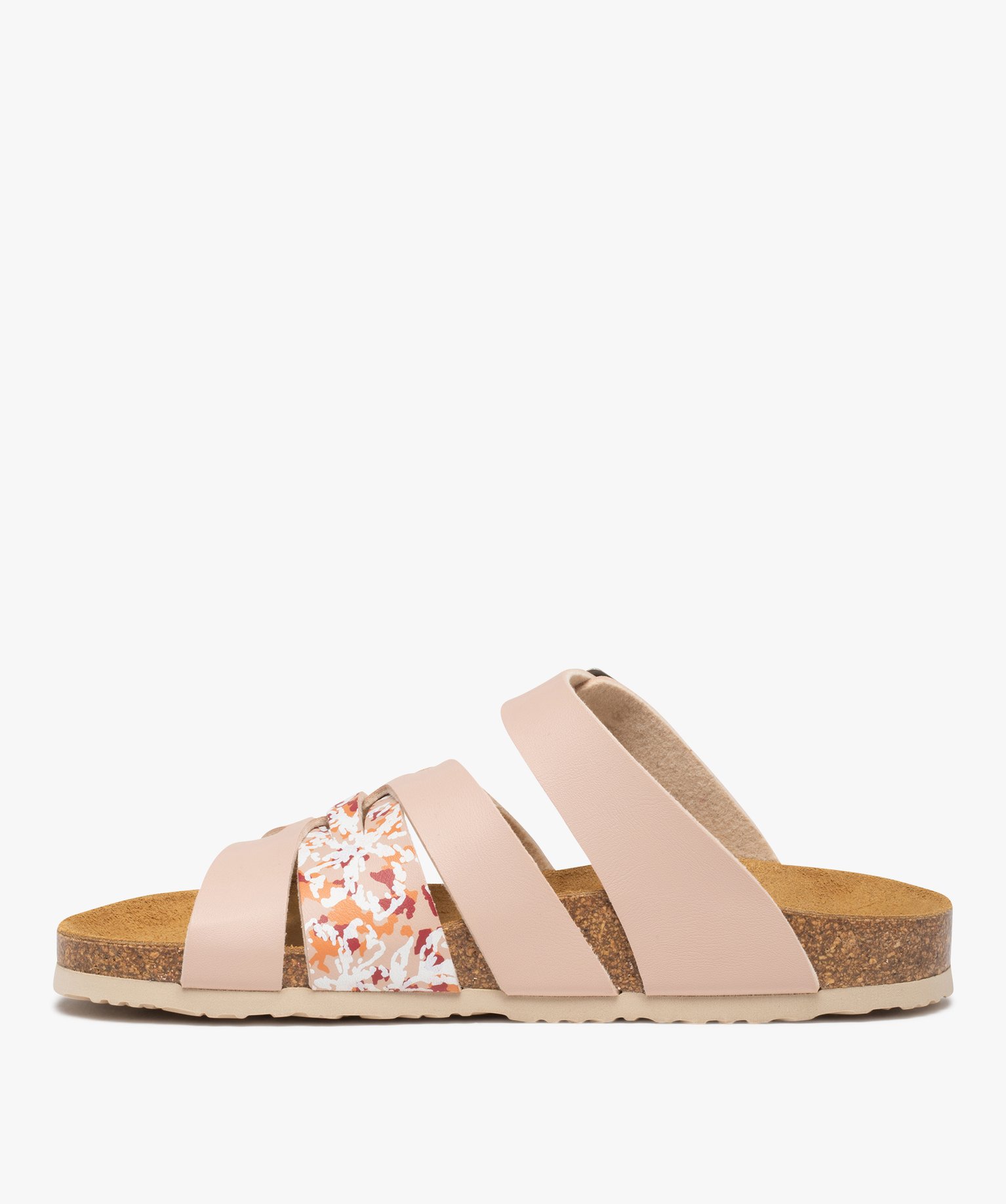 Mules femme à brides multiples et semelle liège rose | GEMO