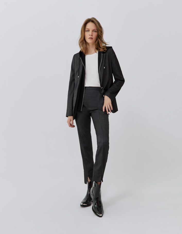 Pantalon de costume slim noir faux-uni 7/8ème Femme