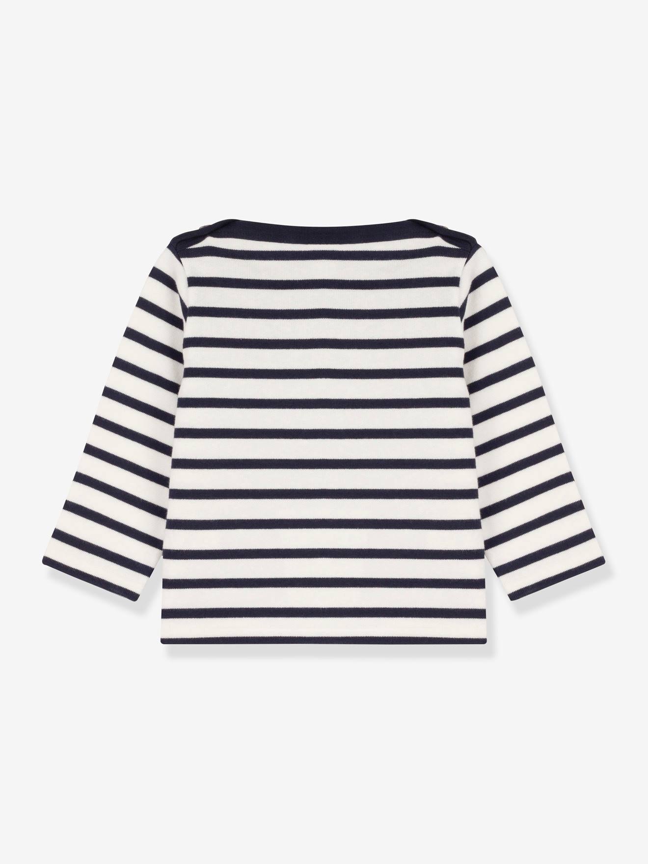 Marinière bébé manches longues en coton bio PETIT BATEAU blanc rayé marine