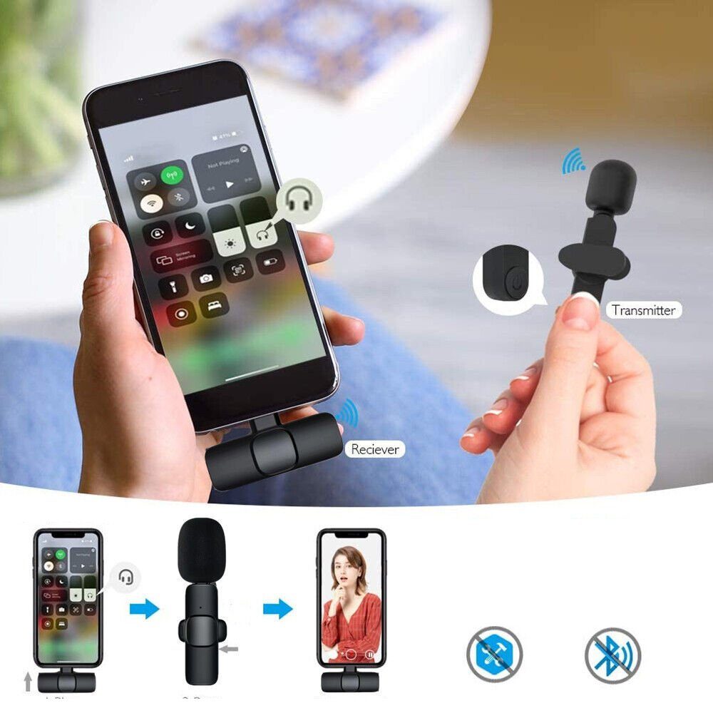 Bedee Mikrofon Mikrofon, Lavalier für Smartphone, Mini Microphone Plug & Play (Lavalier Mikrofon, Wireless Mini Mikrofon, 1-tlg), für Aufnahme,Live Streaming,YouTube