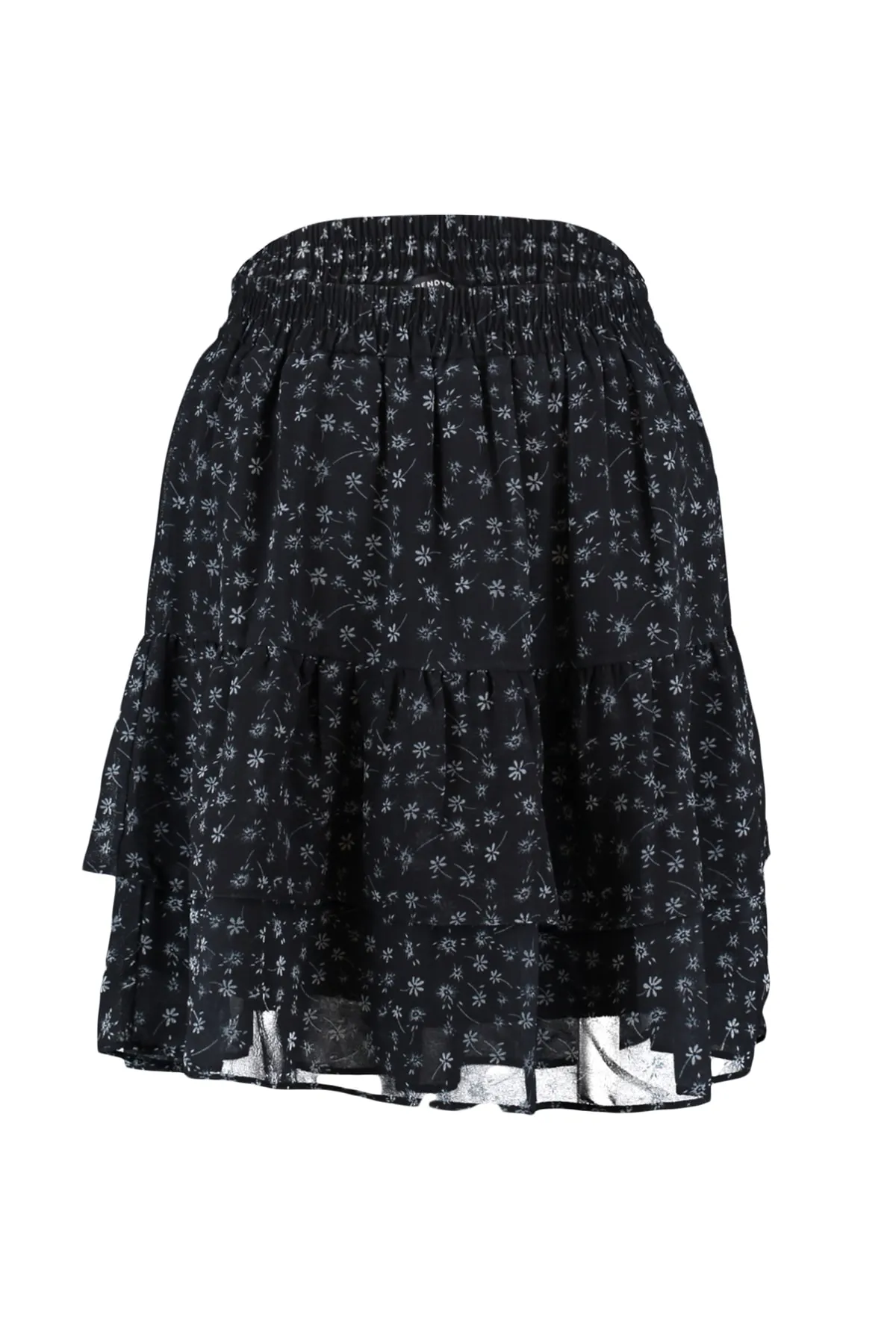 Trendyol Collection  Schwarzer, mit Blumen gefütterter Volant-Chiffon-Mini-Webrock TWOAW21ET0410