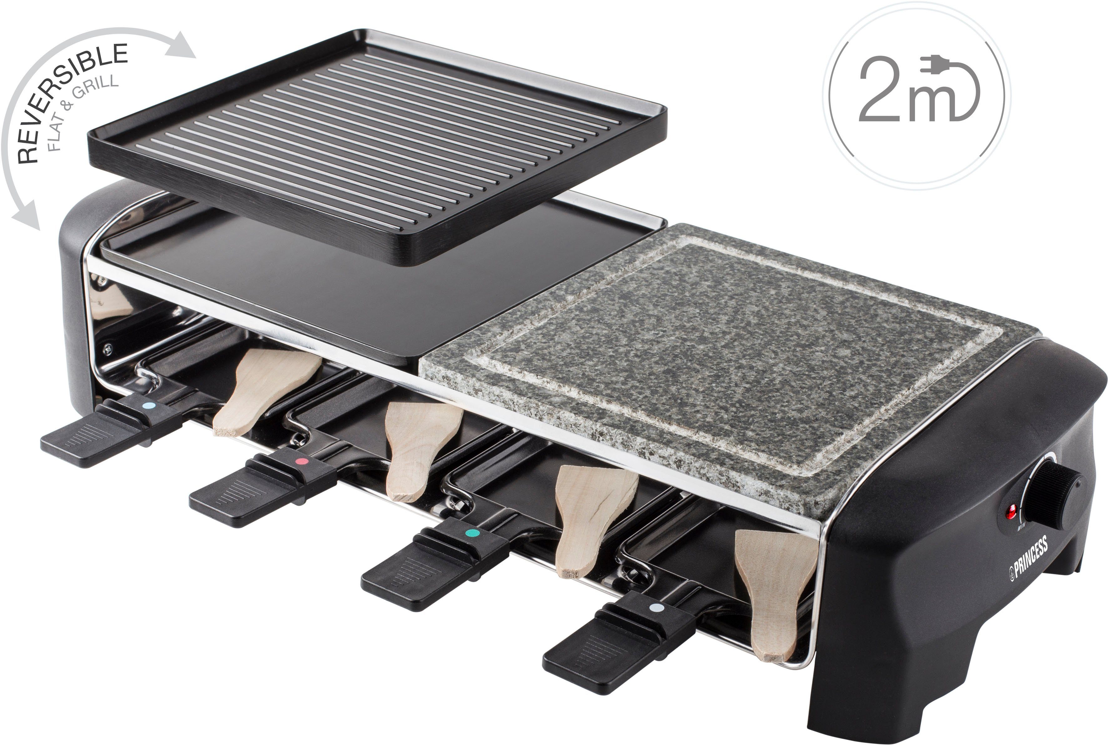 PRINCESS Raclette 8 Stone & Grill Party 162820, 8 Raclettepfännchen, 1300 W
